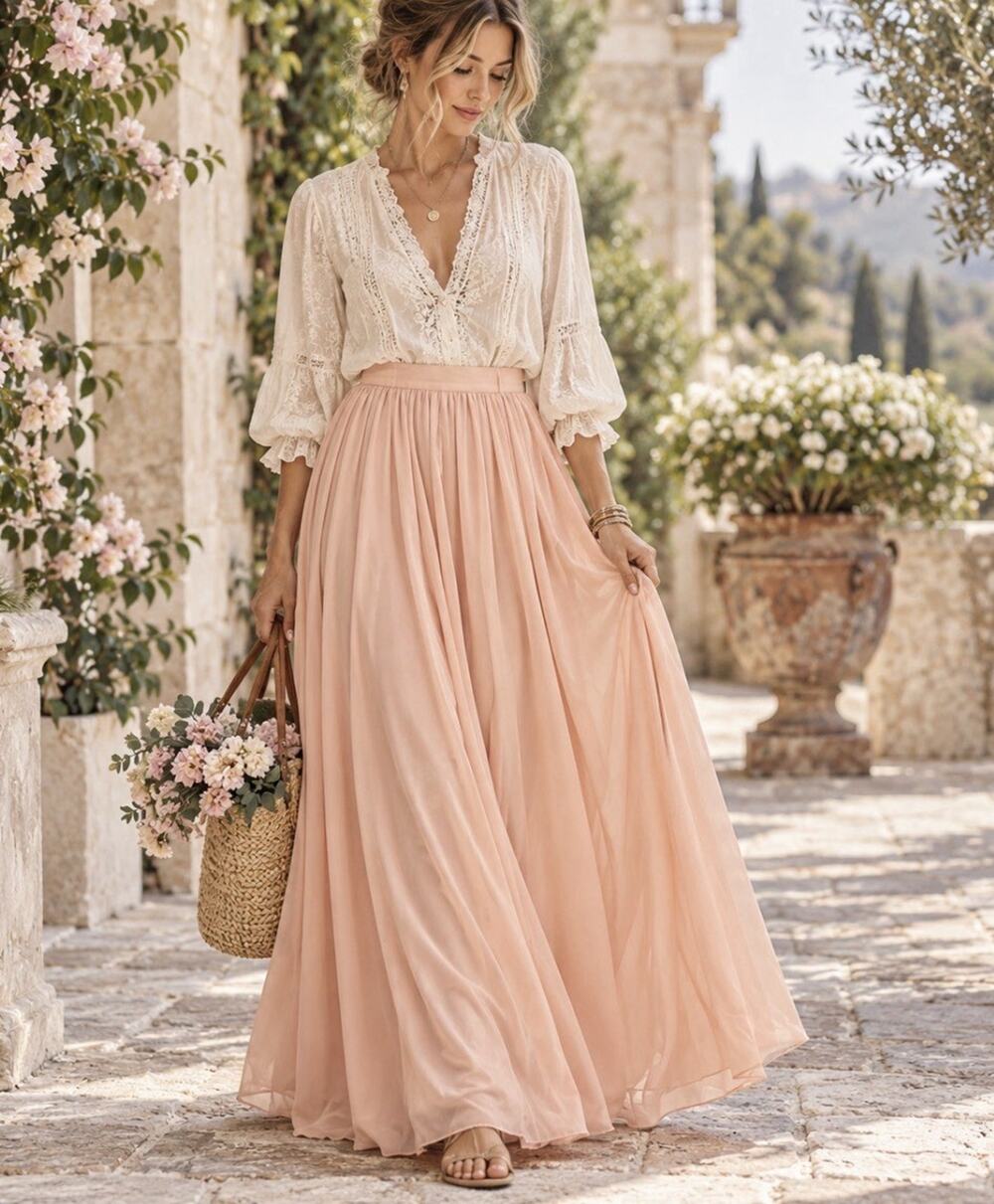 SIN iWearSin NWT Blush Pink Chiffon Maxi Skirt Size 6 Romantic Balletcore